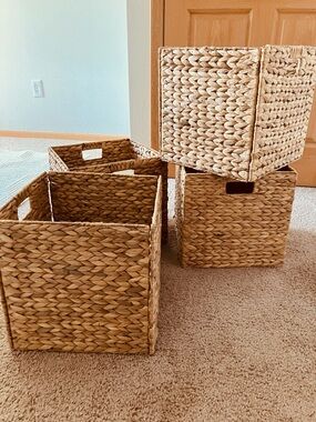 Natural Seagrass 13x13 Square Storage Cube Baskets - set of 4